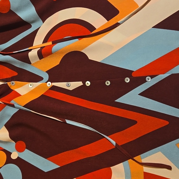 August Sky Geometric Balloon Sleeve Button-Front Blouse Multicolor Size M - Picture 4 of 10